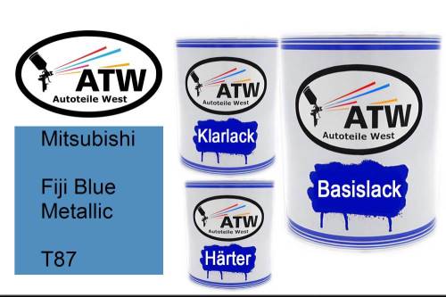 Mitsubishi, Fiji Blue Metallic, T87: 1L Lackdose + 1L Klarlack + 500ml Härter - Set, von ATW Autoteile West.